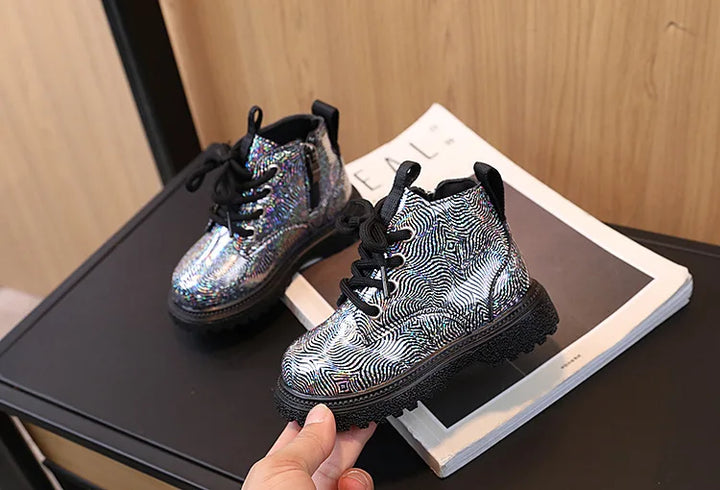Kids Shoes Boots for Girl Spring Autumn New Toddlers Leather Boots Fashion Glossy Children's Platform Ankle Boots Side Zipper