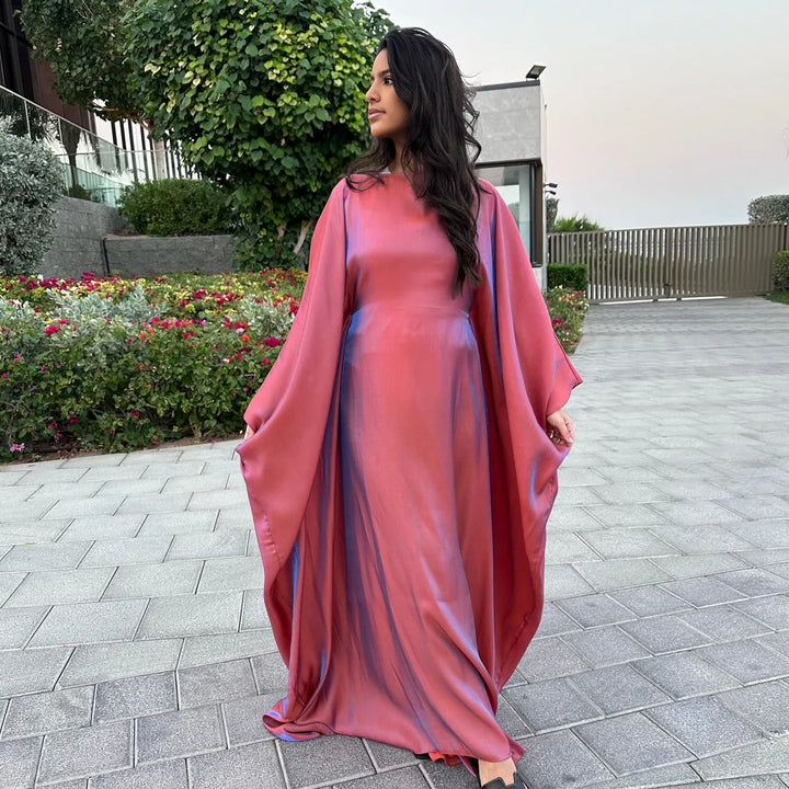 Tossy Autumn Loose Shiny Maxi Dress Butterfly Batwing Long Sleeve Muslim Clothes Party Solid Female Long Dress New