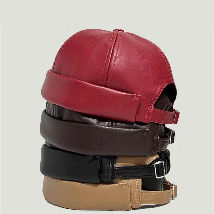 Retro Solid Color Brimless Hat Spring Summer Fashion Casual PU Leather Melon Caps Docker Cap Men Women Adjustable Hip Hop Hats