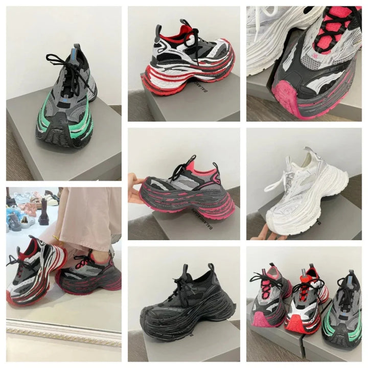 Fashion Designer Shoes Sneakers for Women and Men Mixed Colors Mesh Air Thick Sole Couple Chunky Sneakers Height-increasing