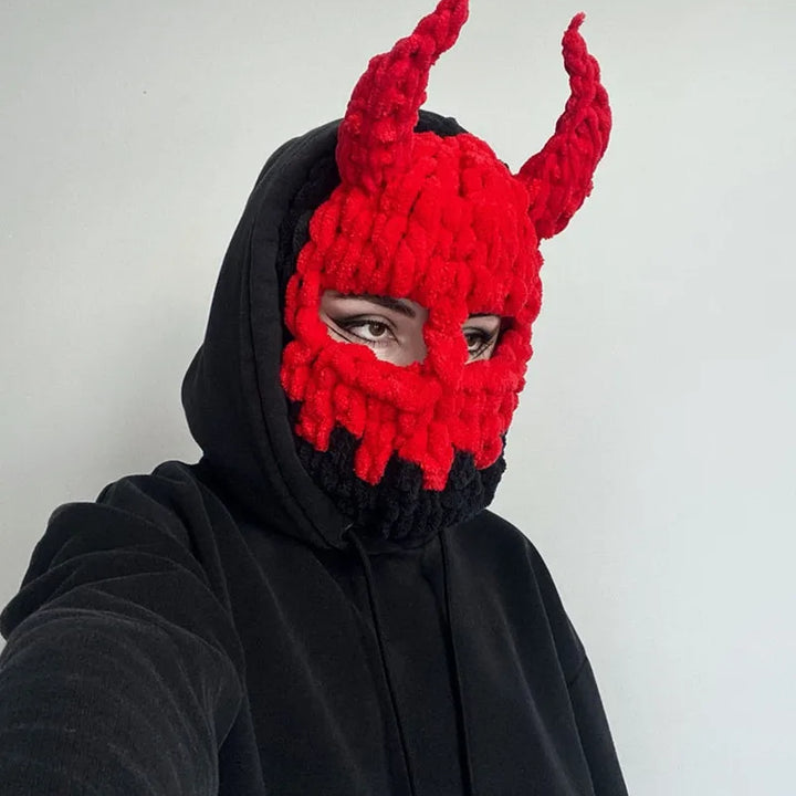Halloween Funny Rabbit Ears Creative Knitted Hat Beanies Warm Full Face Cover Ski Mask Hat Windproof Balaclava Hat Outdoor Sport