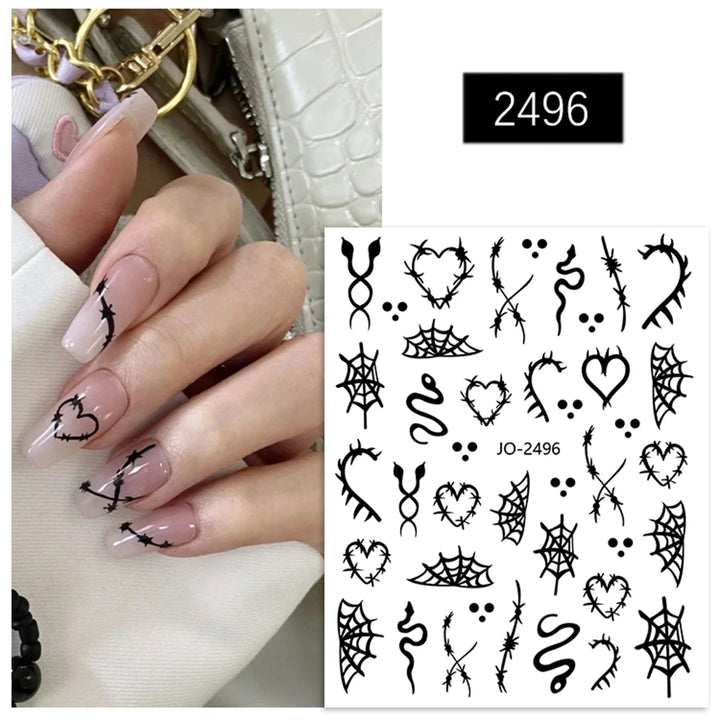 Halloween Cartoon Ghost Design Nail Art Stickers with Spider Skeleton Pattern Nail Decoration Decals
