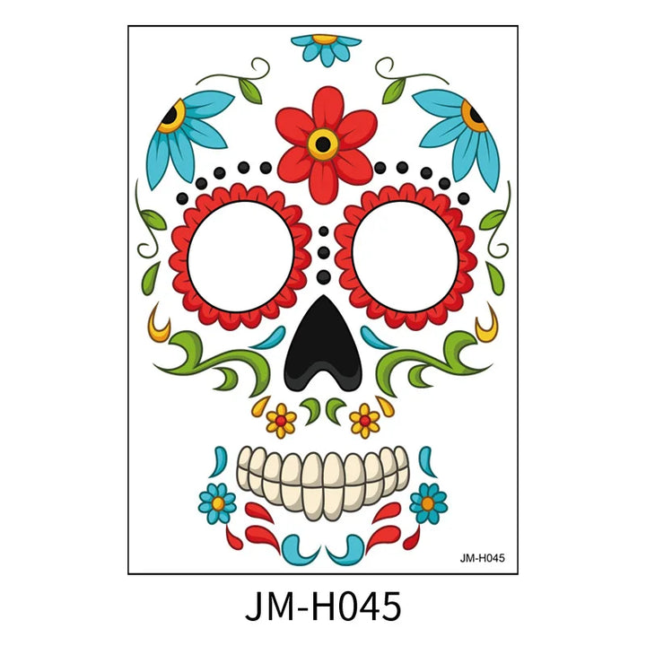 1Sheet Waterproof Sweatproof Day of the Dead Masquerade Spooky Makeup Temporary Stickers Halloween Face Tattoo Stickers