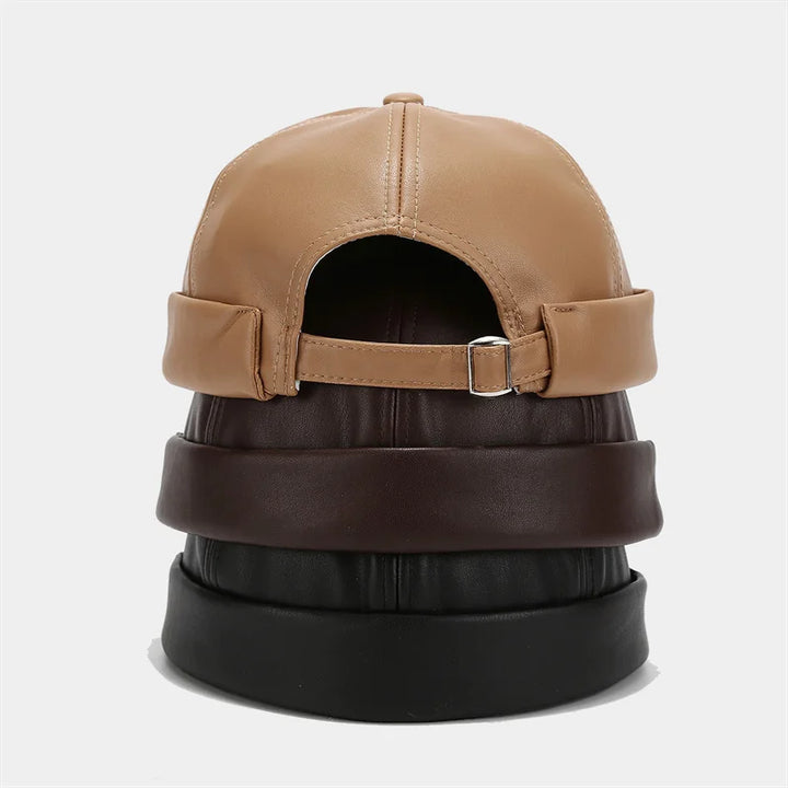 Retro Solid Color Brimless Hat Spring Summer Fashion Casual PU Leather Melon Caps Docker Cap Men Women Adjustable Hip Hop Hats