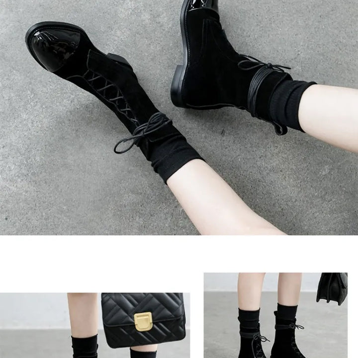 Boots Women's 2023 New Autumn Shoes Single Boots British Style Mid Barrel Slim Boots Children's Black Motorcycle Boots