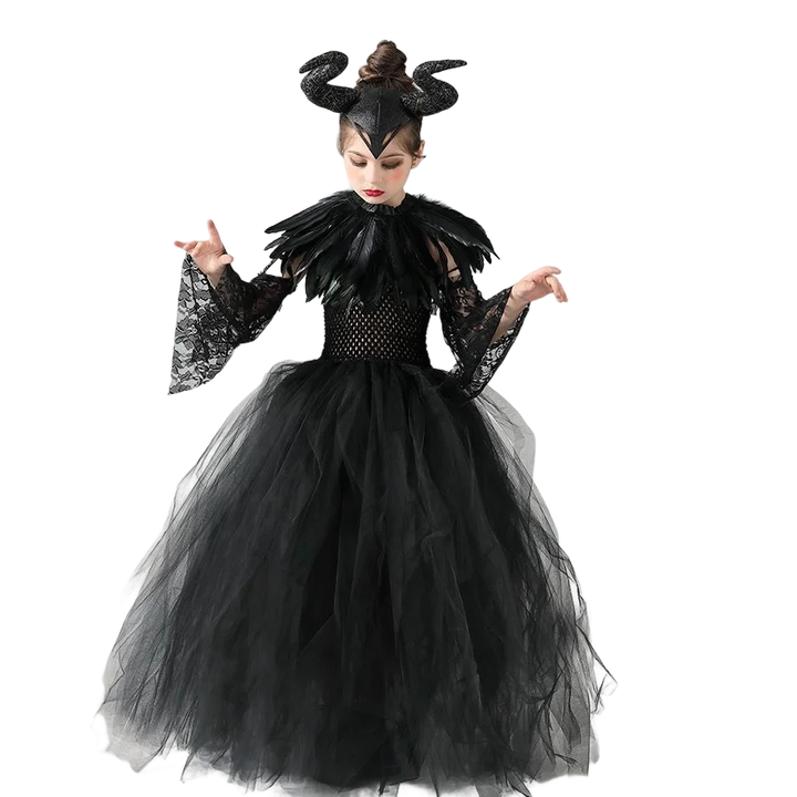 Girls Maleficent Costume – Evil Queen Black Tulle Dress Witch & Devil Princess Cosplay Outfit for Halloween Parties. ✨ Includes: Black tulle dress
🎃 Occasions: Halloween, cosplay, themed parties
👑 Style: Witch, devil, or Maleficent-inspired princess