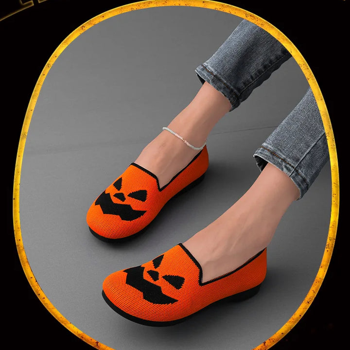 2024 New Women's Shoes Halloween Pumpkin Casual Flat Shoes Single Lightweight, Breathable, Fashionable Cloth Shoes