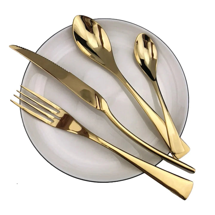 24Pcs Shiny Black Cutlery Set Stainless Steel Dinnerware Sharp Steak Knife Forks Coffee Spoons Tableware Kitchen Silverware Set