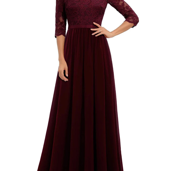 Long Dress Patchwork Lace V-neck Mid-Sleeve Backless Maxi Dress For Women