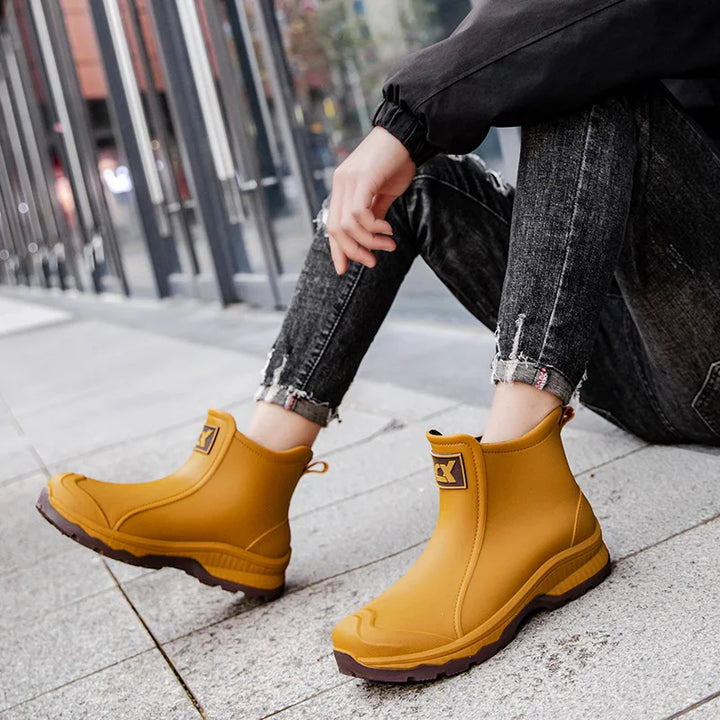 Women Waterproof Boots New Style Elastic Mouth Ankle Boots Mid Top Rain Shoes Non Slip Outdoor Indoor Chelsea Water Boot Woman