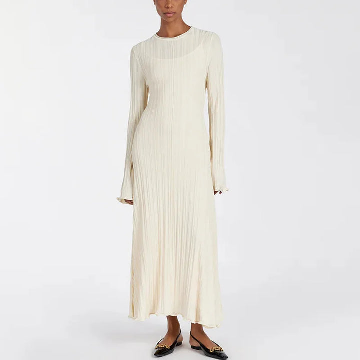 Tossy Knitwear Fashion Loose Maxi Dress Lace-Up High Waist Ribbed Long Sleeve Party