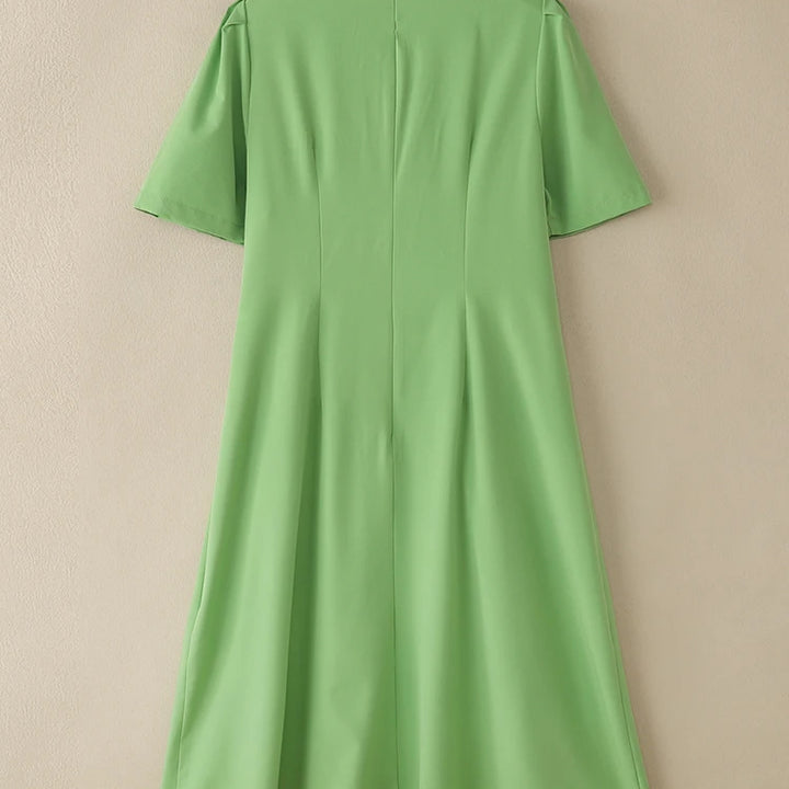 ZANZEA Office Lady Dresses Women Solid Pleated Dress Elegant Short Sleeve Party Vestidos Stylish Holidays Midi Dress