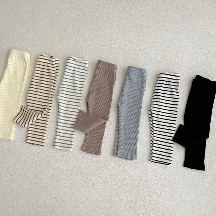 Baby Solid Leggings Girls All-match Striped Skinny Pants Kids Cotton Elasticity Slim Pants Newborn Boy Stretch Trousers