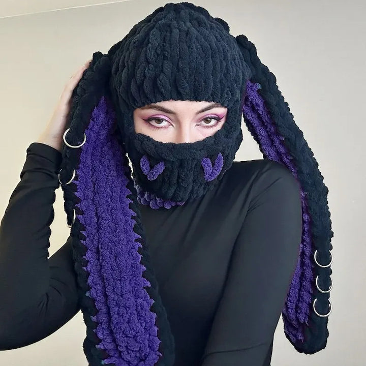 Halloween Funny Rabbit Ears Creative Knitted Hat Beanies Warm Full Face Cover Ski Mask Hat Windproof Balaclava Hat Outdoor Sport