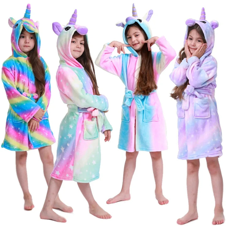 Children Bathrobe For Girls Kigurum Unicorn Pyjamas Kids Colar Fleece Boys Bathrobes Nightgown Baby Sleepwear Hooded Bath Robe