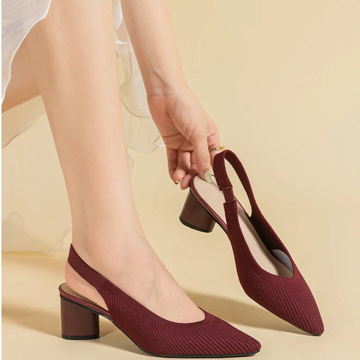 DIMANYU Women Dress Shoes Knitted Solid Color Toe Back Trip Fashion Sandals Women Pointed Toe Shallow Sidespace Women Sandals