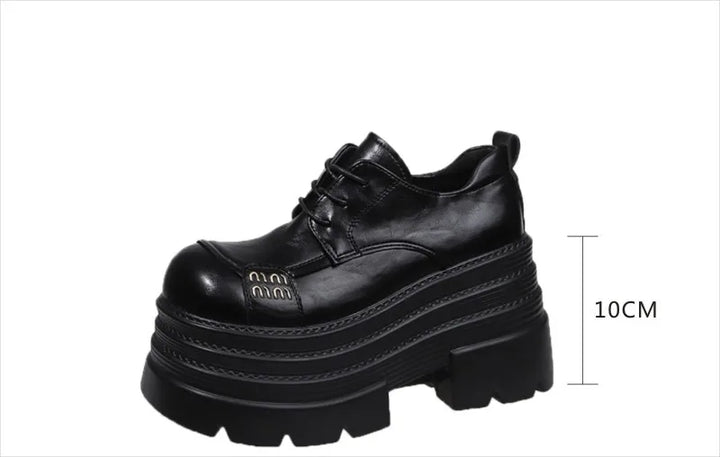 Women's Leather Sneakers New High Platform Lace-up Casual Shoes Thick Sole 10CM Heels Walking Shoes Zapatos Mujer