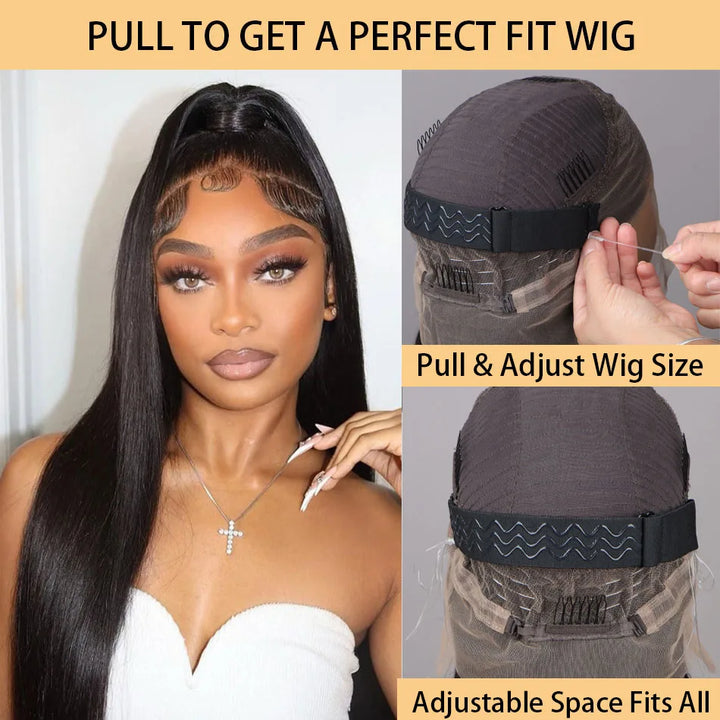 Hidden Strap Straight 360 Lace Front Wigs Human Hair Pre Plucked 12A Glueless Brazilian Virgin Wig With Drawstring HD Full Lace