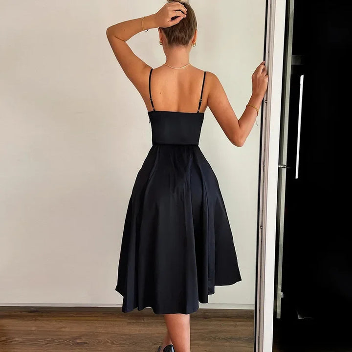 Sexy V-Neck Tank Long Dress Black Open-Back Sexy New Arrival Fashion French Style Cross-Border Design