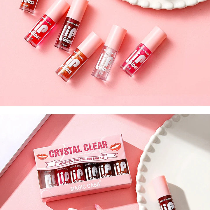 MAGIC CASA 6pcs/set Small bottle Hydrating Jelly Lip Oil long-lasting Moisturizing  smooth shimmering Lip Hydrating Liquid