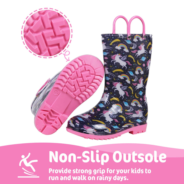 Kidmi Children Rain Boots Girls And Boys Outdoor Non-slip Rubber Rain Shoes Cute Easy Clean Kids Waterproof Boots With Handles