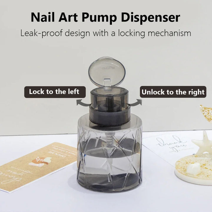 Lockable Empty Pump Dispenser Refillable Bottle, Nail Manicure Cleaner Makeup Remover Container Press Bottle