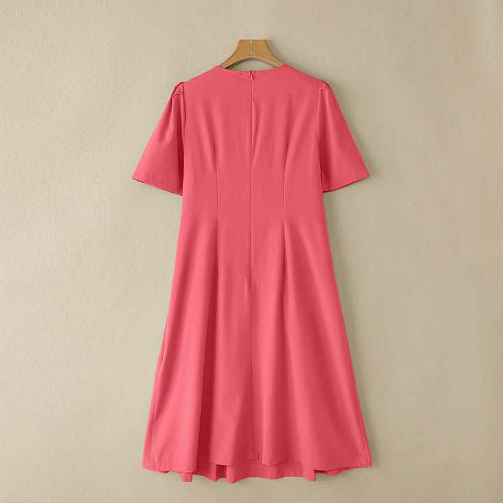 ZANZEA Office Lady Dresses Women Solid Pleated Dress Elegant Short Sleeve Party Vestidos Stylish Holidays Midi Dress