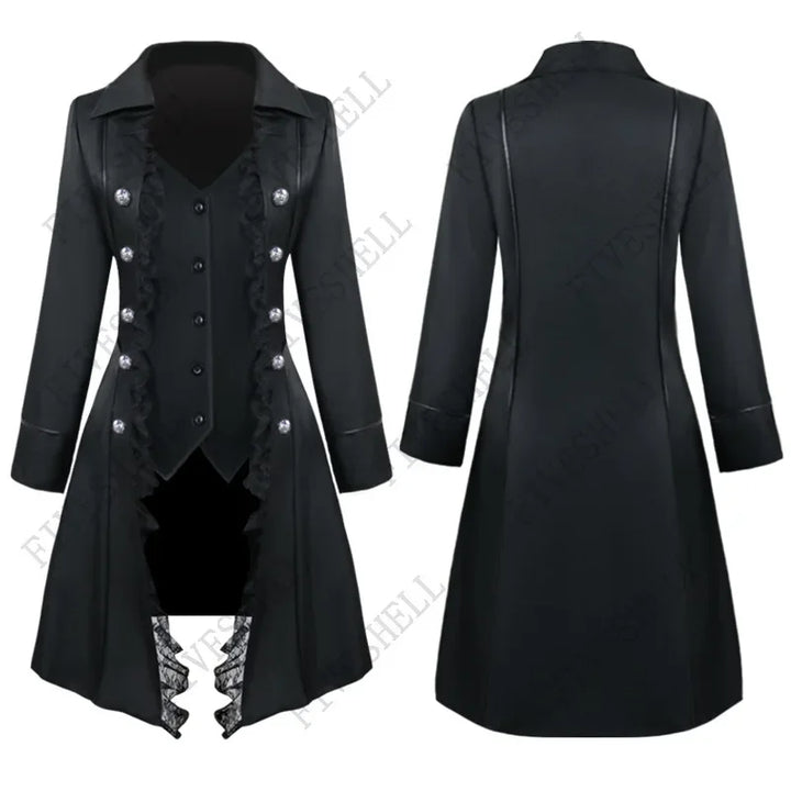 Halloween Cosplay Costumes Medieval Victorian Women Outwear Steampunk Gothic Tailcoat Button Retro Lace Long Pirate Jackets Coat