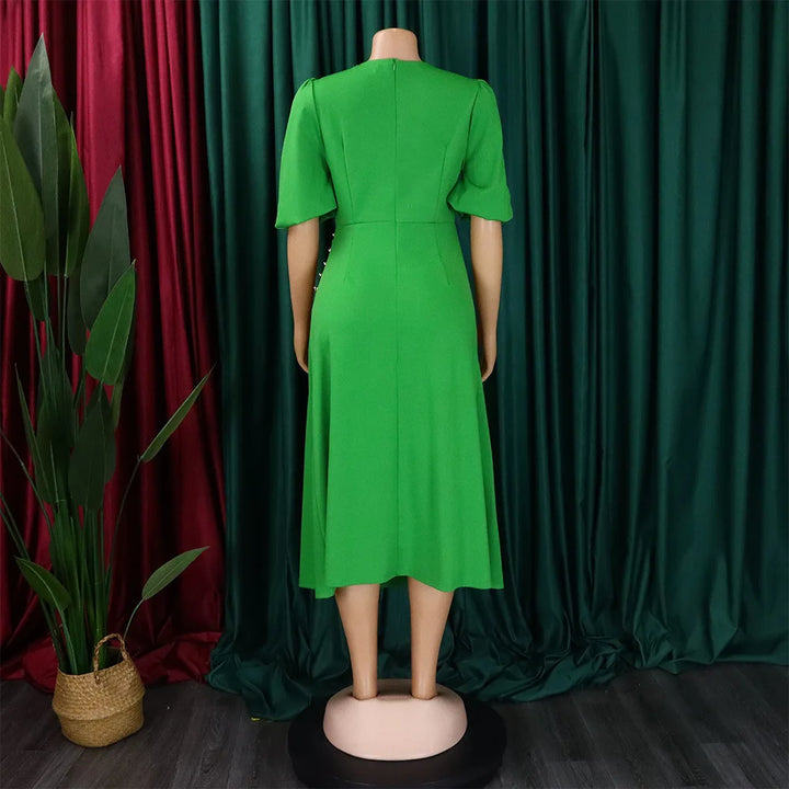FairyShely Solid Short Sleeve Plus Size Long Dress Women O Neck Large Big Dresses Lady Summer Party Tight Curvy Dress