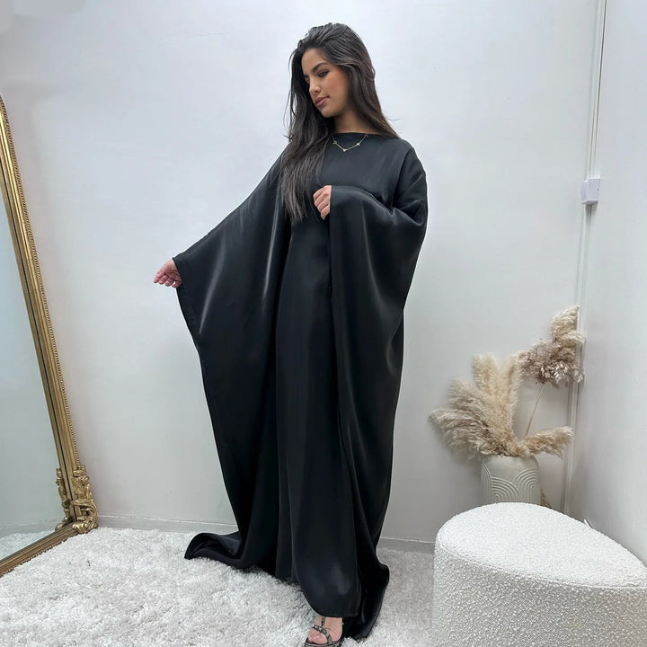 Tossy Autumn Loose Shiny Maxi Dress Butterfly Batwing Long Sleeve Muslim Clothes Party Solid Female Long Dress New