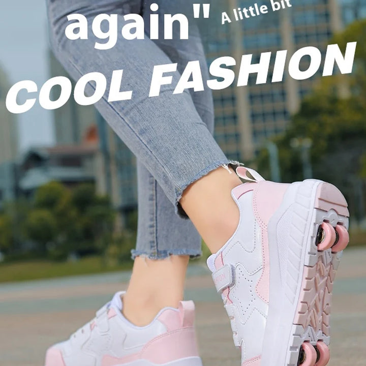 Kids Roller Skate Shoes Fashion Casual Sports Children 4-Wheels Sneakers for Boys and Girls Gift Nice Footwear
