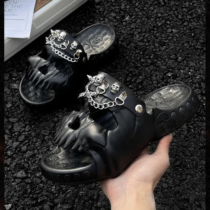 Skull Slides Sandals for Men Women Non-Slip Sport Cloud Slippers on Comfy Beach Halloween Skull Slides Home Thick Soft Shoes