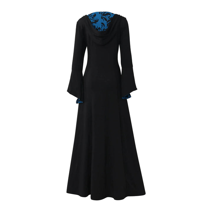 Halloween Hooded Dress Medieval Vintage Goth Stage Party Dress With Flared Sleeves Cosplay Costume Women Long Gown Dresses