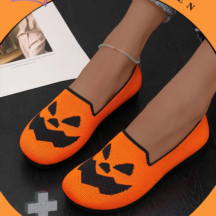 2024 New Women's Shoes Halloween Pumpkin Casual Flat Shoes Single Lightweight, Breathable, Fashionable Cloth Shoes