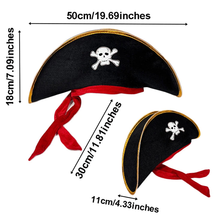 Adults Black Pirate Hats with Skull Pattern Halloween Cosplay Props Parties Caribbean Pirate Costume Hats LED Glowing Party Hat