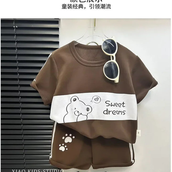 Kids Clothes Cotton Set Short Sleeve Suit Baby Girls Boys Set Summer Tops +short Children's Wear 2024 New