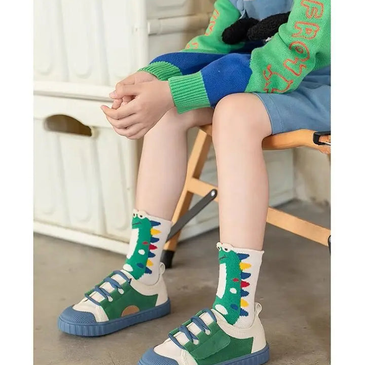 5 Pairs Autumn Winter New Style Children's Socks Mid-high Long Dinosaur Cartoon Design Boys Girls Baby Cartoon Socks Wholesale
