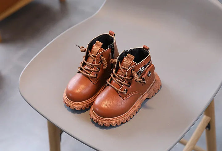 Kids Boots for Boys Spring Autumn Children's Causal Ankle Boots Fashion Black Versatile Girls School Leather Boots Side Zipper
