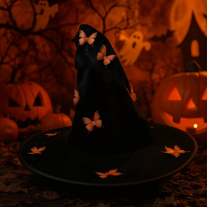 Colorful Halloween Witch Hat Velvet Party Props Butterfly Wizard Cap Cosplay Accessories Halloween Black Cap Dress Up Headgear