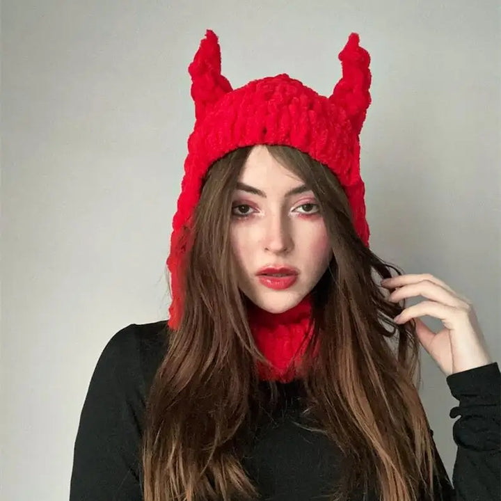 Halloween Funny Rabbit Ears Creative Knitted Hat Beanies Warm Full Face Cover Ski Mask Hat Windproof Balaclava Hat Outdoor Sport