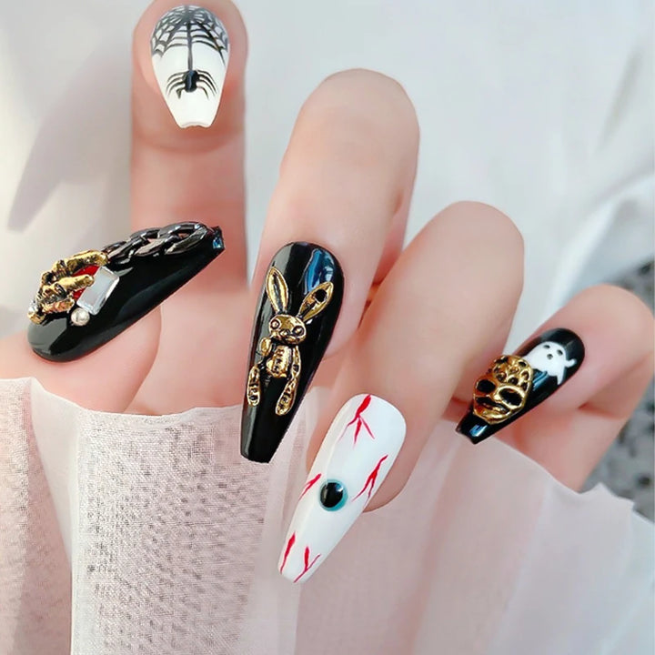Halloween Alloy Nail Art Charms 3D Ghost Skull Pumpkin Golden Silver Classic Nails Jewelry Ornaments DIY Manicure Accessories