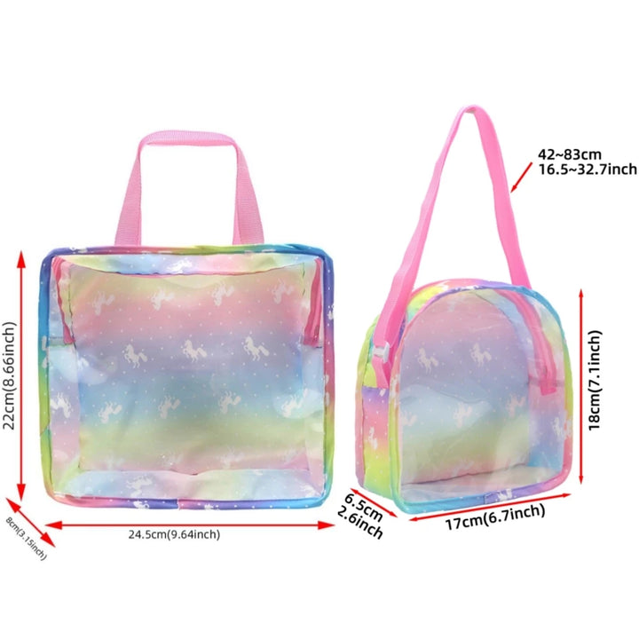 Newborn Doll Accessories Kit with Clear Display Rainbow Carrying Bag Transparent Display Window Fit 14inch Dolls Doll Travel Set