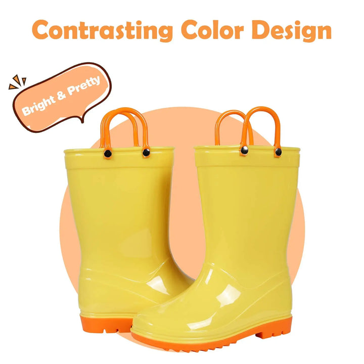 Kidmi Children Rain Boots Girls And Boys Outdoor Non-slip Rubber Rain Shoes Cute Easy Clean Kids Waterproof Boots With Handles