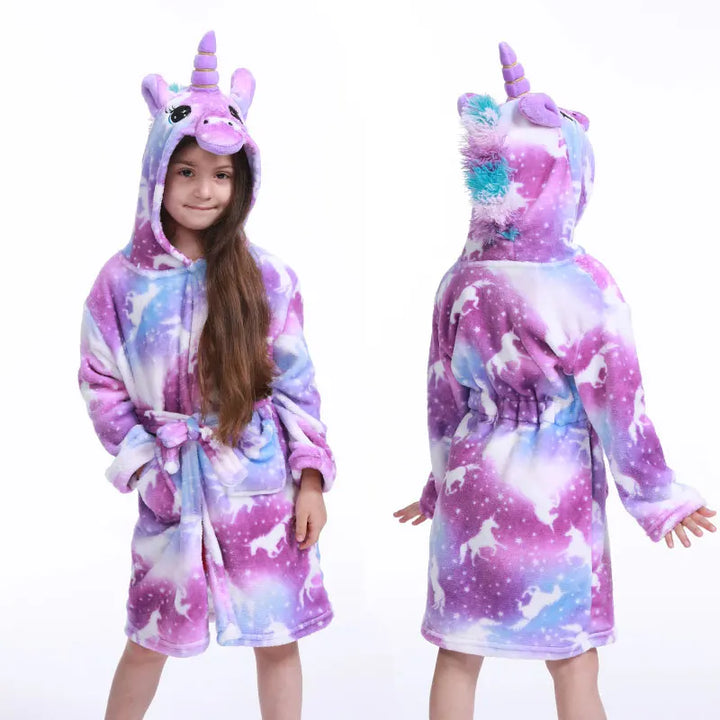 Children Bathrobe For Girls Kigurum Unicorn Pyjamas Kids Colar Fleece Boys Bathrobes Nightgown Baby Sleepwear Hooded Bath Robe