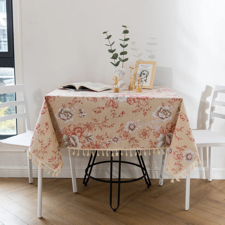 Flower Pattern Tablecloth Cotton Linen Blend Rectangular Dining Table Cover for dining Buffet Parties and Camping Decoration