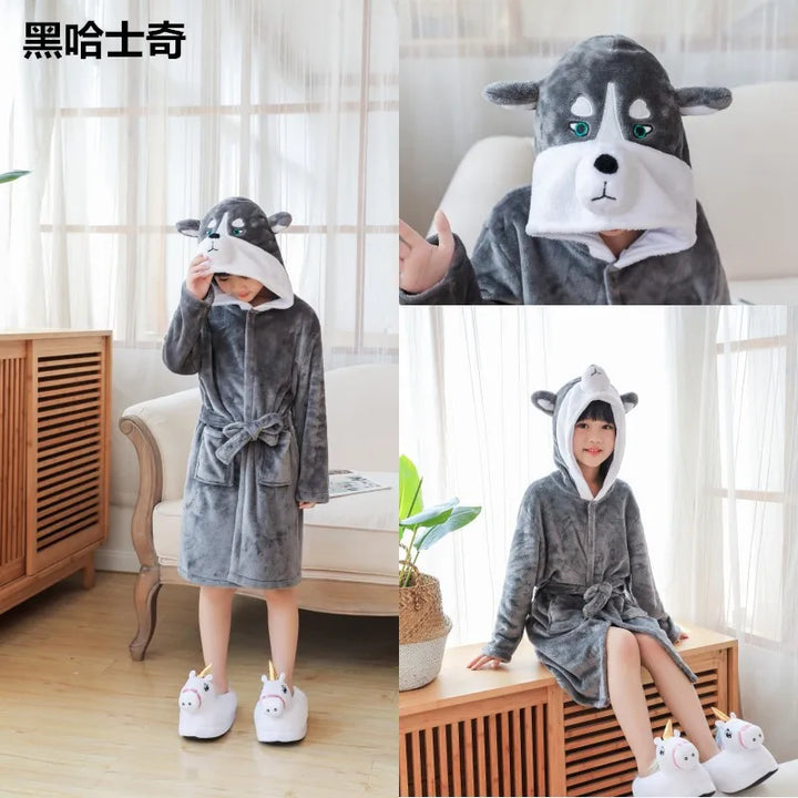 Children Bathrobe For Girls Kigurum Unicorn Pyjamas Kids Colar Fleece Boys Bathrobes Nightgown Baby Sleepwear Hooded Bath Robe