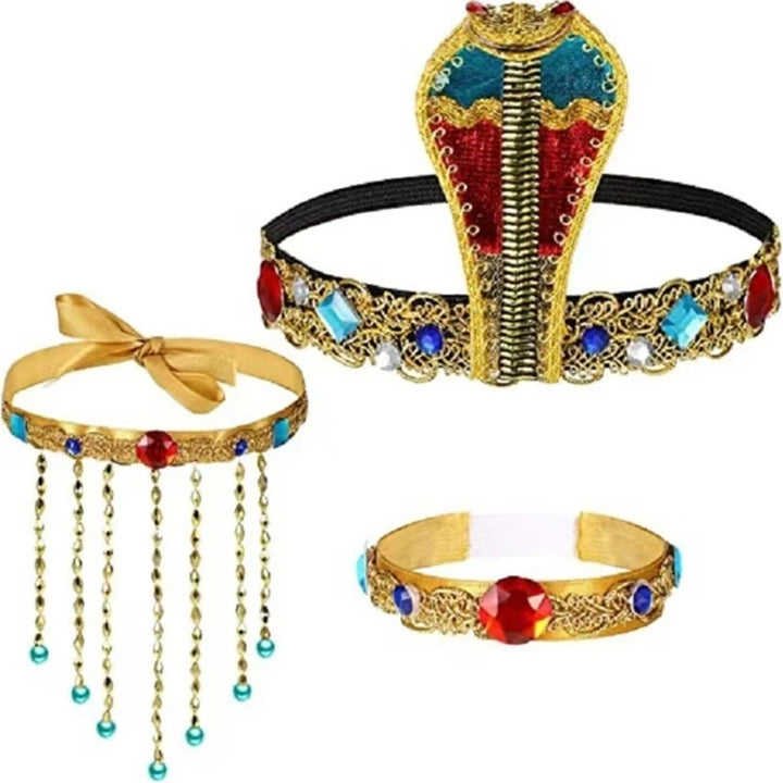 Halloween Egyptian Costume Accessories Egyptian Cobras Headpiece Beaded Tassels Necklace Decoration for Dressing Party