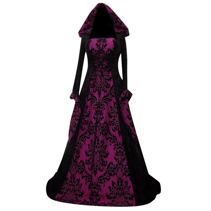 Halloween Hooded Dress Medieval Vintage Goth Stage Party Dress With Flared Sleeves Cosplay Costume Women Long Gown Dresses