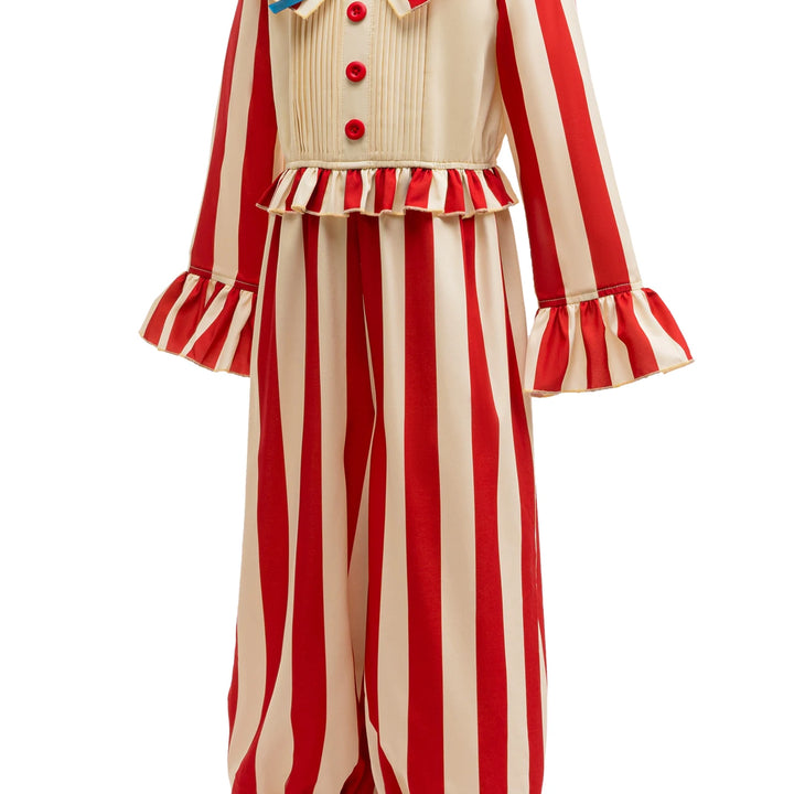 Halloween Funny Clown Cosplay Costume For Children Red Striped Jumpsuit Boys Girls Party Dresses Up Ruffle Girl Clothes Outfits