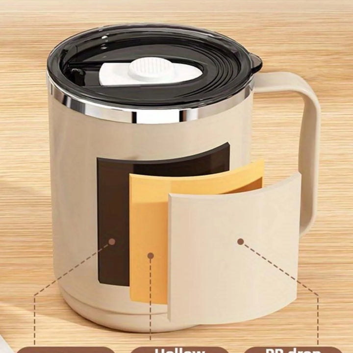 Stainless steel mug with lid, large-capacity office cup, brewed drinking cup, household coffee cup for men and women.